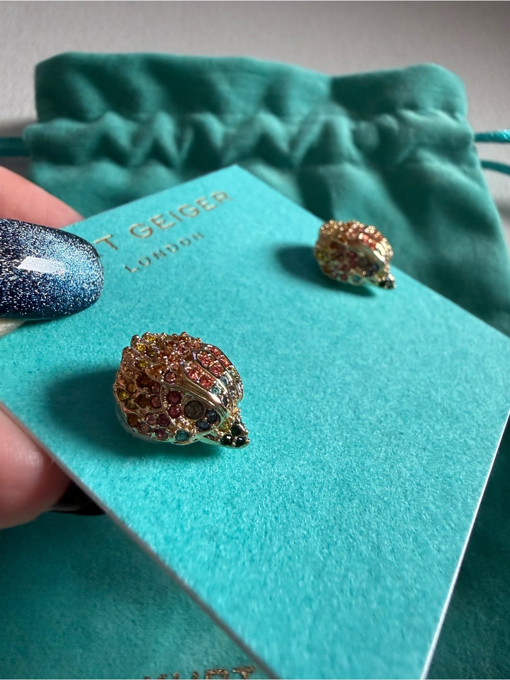 NEW Kurt Geiger Gold-tone Multicolored Crystal Stud Earrings